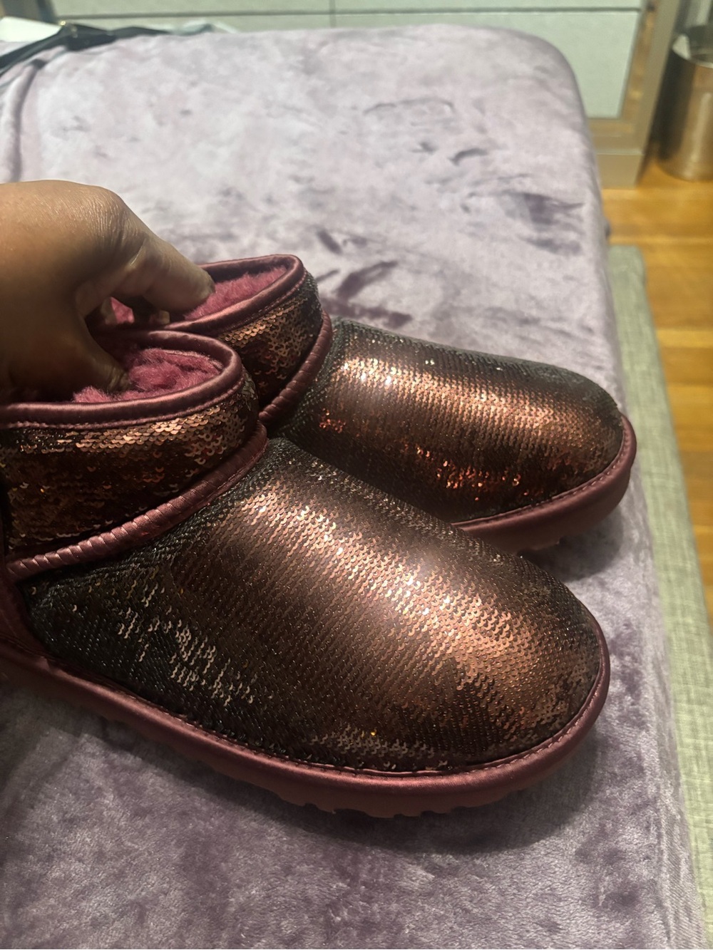 UGG Slip-On Indoor/Outdoor Soles in Plum/cranberry.